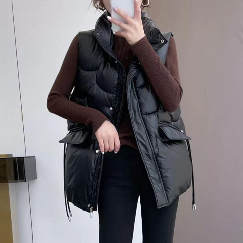 Пуховый жилет, женский короткий зимний новый камзол, верхняя одежда на белом утином пуху, воротник-стойка, корейская версия, модная свободная теплая куртка