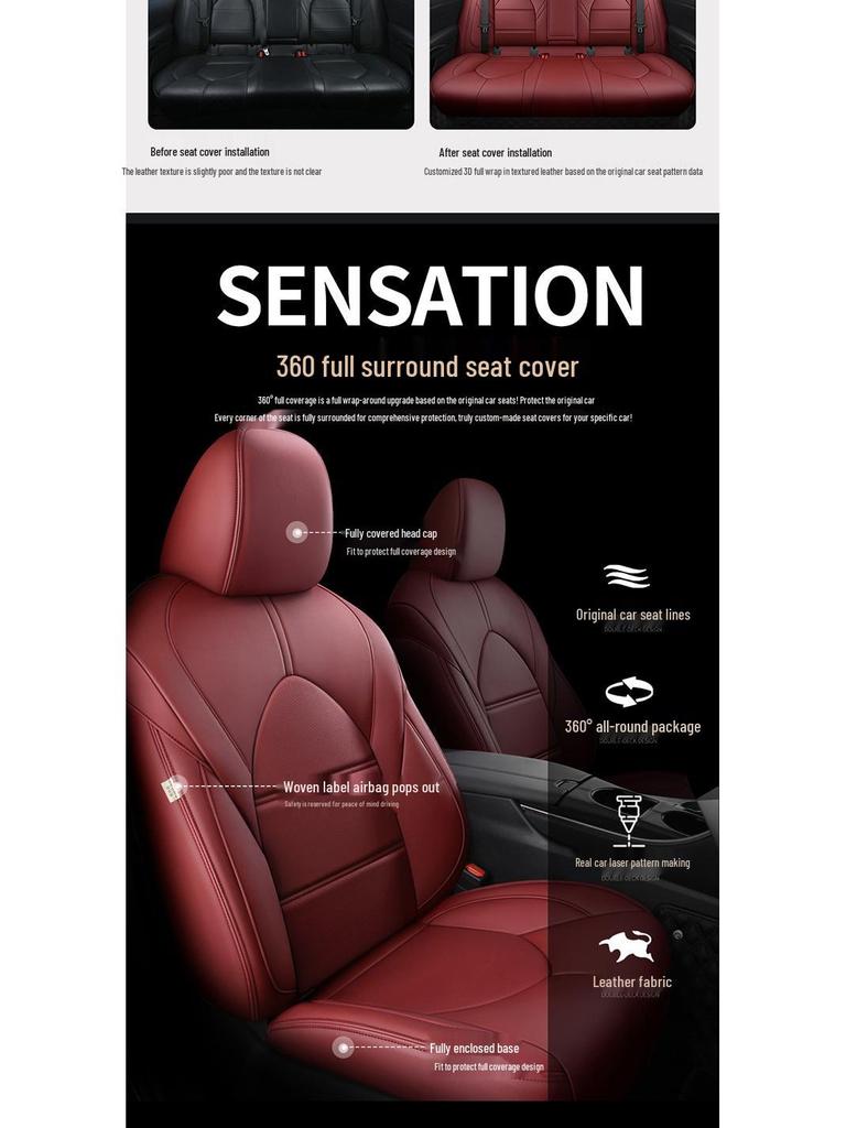 Universal Genuine Leather Car Seat Cover, Four-Season, Full Coverage, Fits All Models