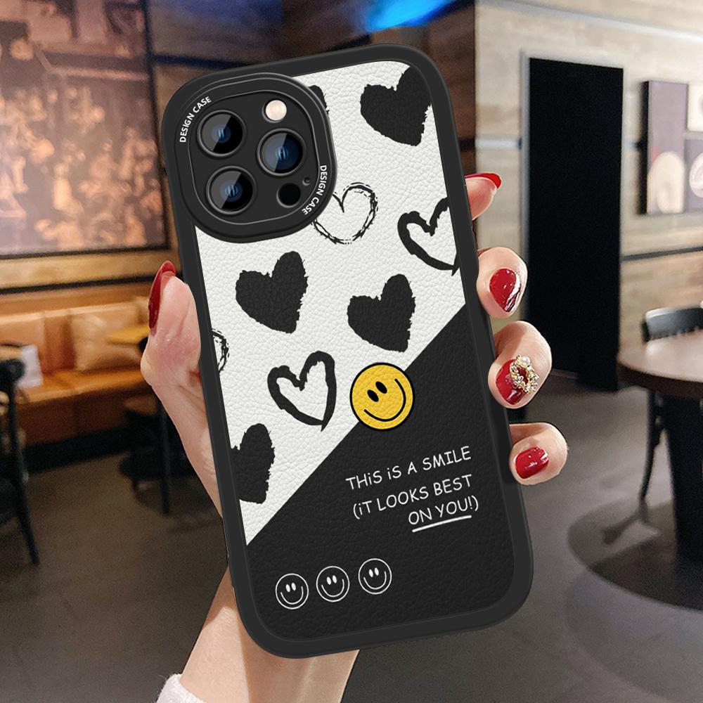 Тонкий кожаный чехол в стиле INS с мультяшной улыбкой, чехол из искусственной кожи для телефона Huawei Honor Infinix iPhone Vivo