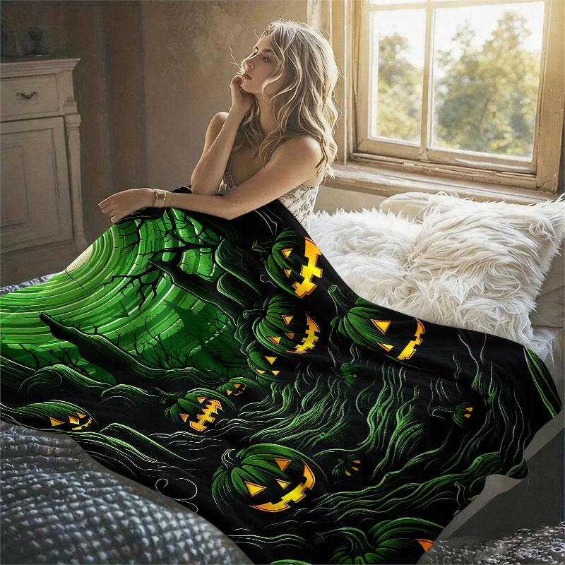 Halloween Pumpkin Woods Flannel Blanket Warm Soft Halloween Christmas Decorative Couch Warm Cozy All-Season Gift