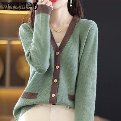 Женский кардиган вязаный свитер с V-образным вырезом Свободный топ с длинным рукавом Осень/Зима