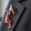 Девочка с зонтом Брошь со стразами Масляная капля Черный зонт Девочка в красном платье