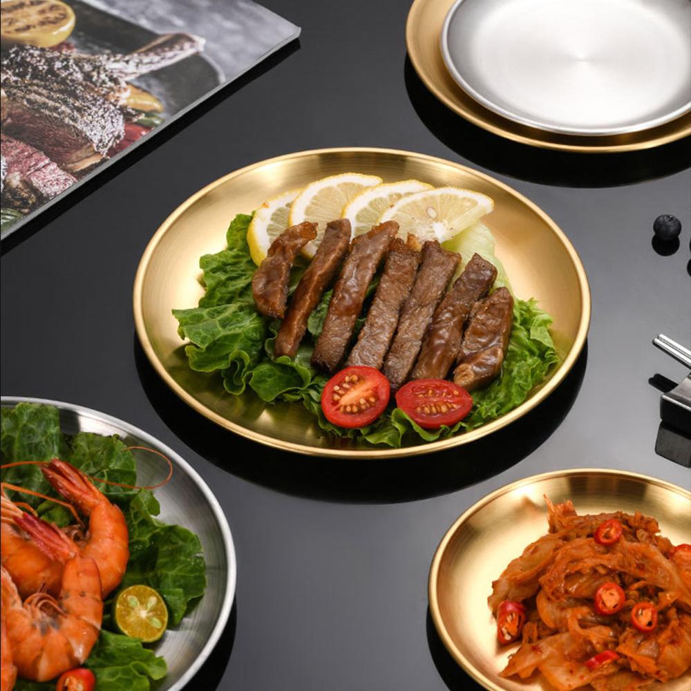 1 шт. круглая тарелка из нержавеющей стали, блюдо для плевания костей, мелкий поднос, металлическая походная тарелка, обеденный диск, барбекю, пикник, посуда для приготовления пищи