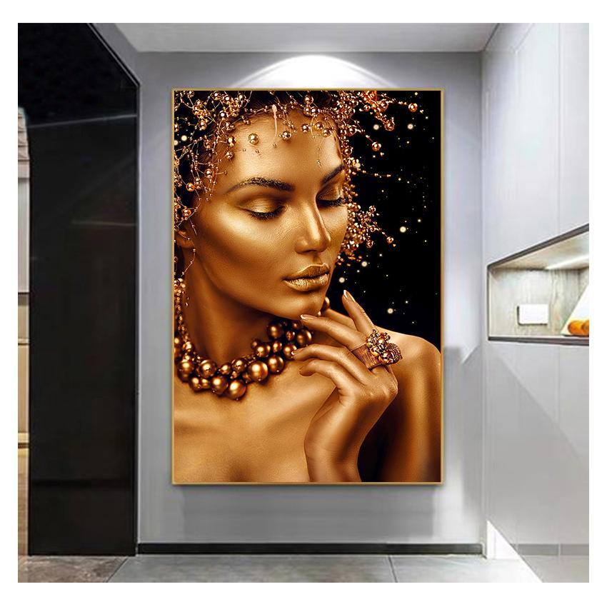 Африканское искусство, черно-золотая женская картина маслом на холсте, постеры и принты, настенная художественная картина для гостиной, сексуальная обнаженная куадрос