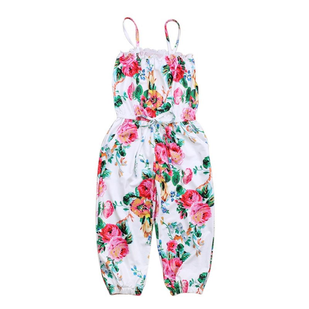 Kids Girl Floral Printed String Sleeveless One-piece Summer Jumpsuit Party Dress