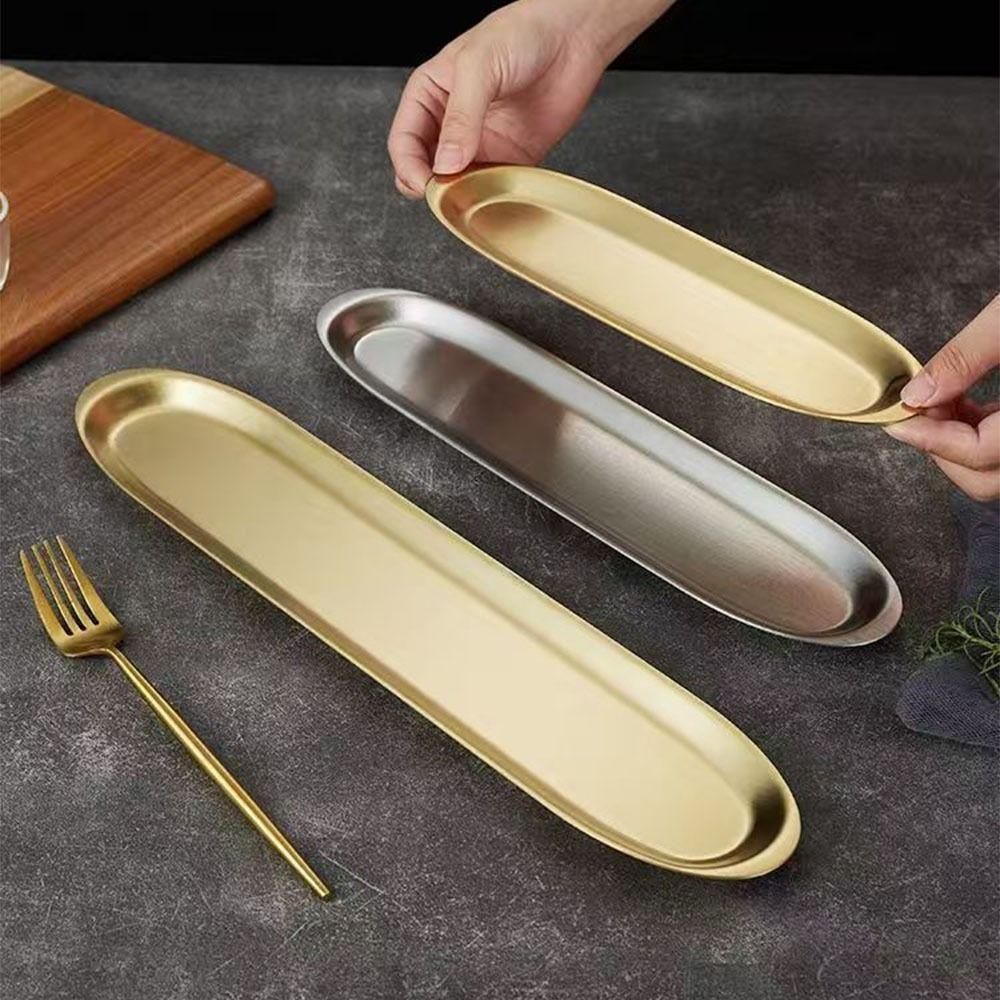 Stainless Steel Picnic BBQ Plate Long Plate Food Serving Dish Sushi Plate Outdoor Tableware