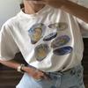 Красивая футболка с принтом в виде ракушек Одежда Повседневная Обычная Женские футболки Уличная одежда Удобные топы Винтажная свободная футболка