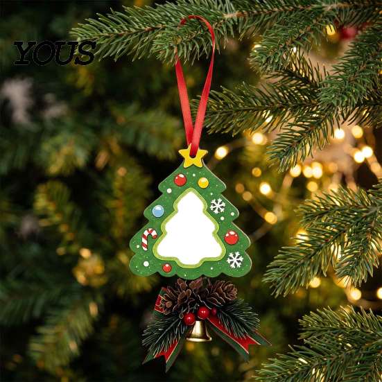 Festive Tree Pendants Wooden Christmas Ornaments, 2D Stocking House Shaped Photo Frame Hanging Decorative Wood Crafts Decor, Xmas Ornament for Family