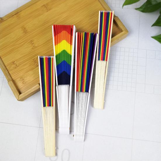 Rainbow Folding Fan Bamboo Ribs Hand Held Fan Portable Summer Fan Decoration Dance Performance Props Party Accessories