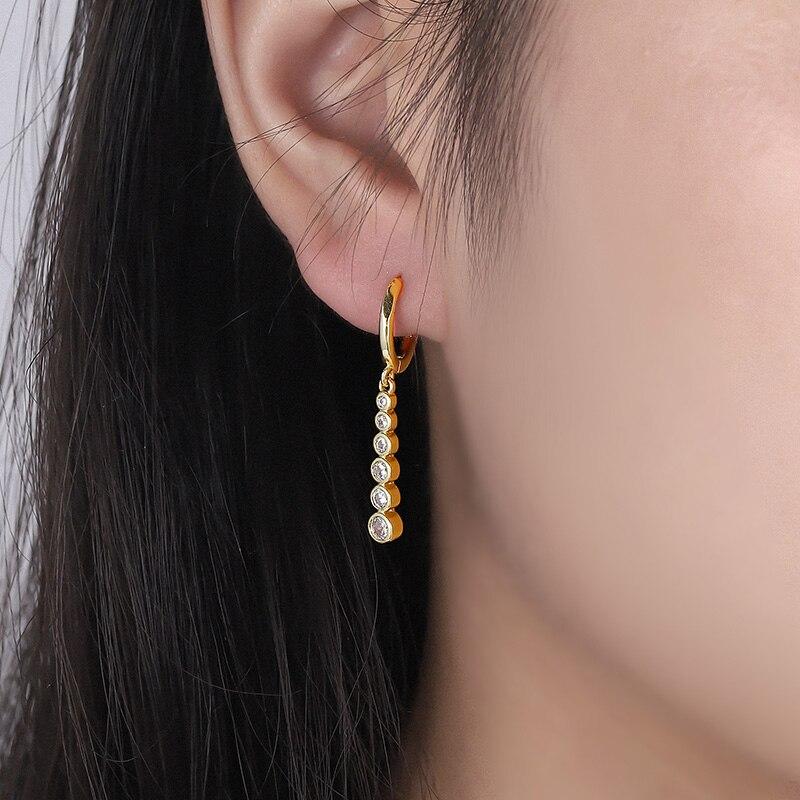 925 Sterling Silver Zircon Long Hoop Earrings Simple Light Luxury Golden Silver French Earrings