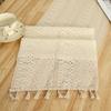Vintage American Style Crochet Hollow Linen Lace Table Runner with Tassels | Woven Polyester Square Floral Pattern | for Dining Room, Cabinet