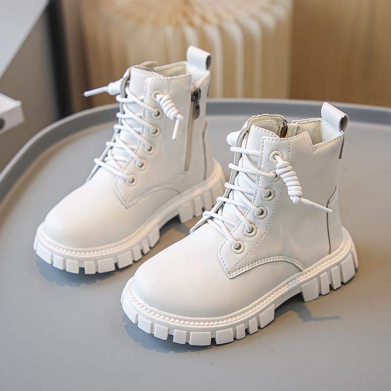 Детские осенние ботинки, однотонные школьные ботинки из искусственной кожи для девочек, модные черные, бежевые, универсальные, детские повседневные ботинки с круглым носком