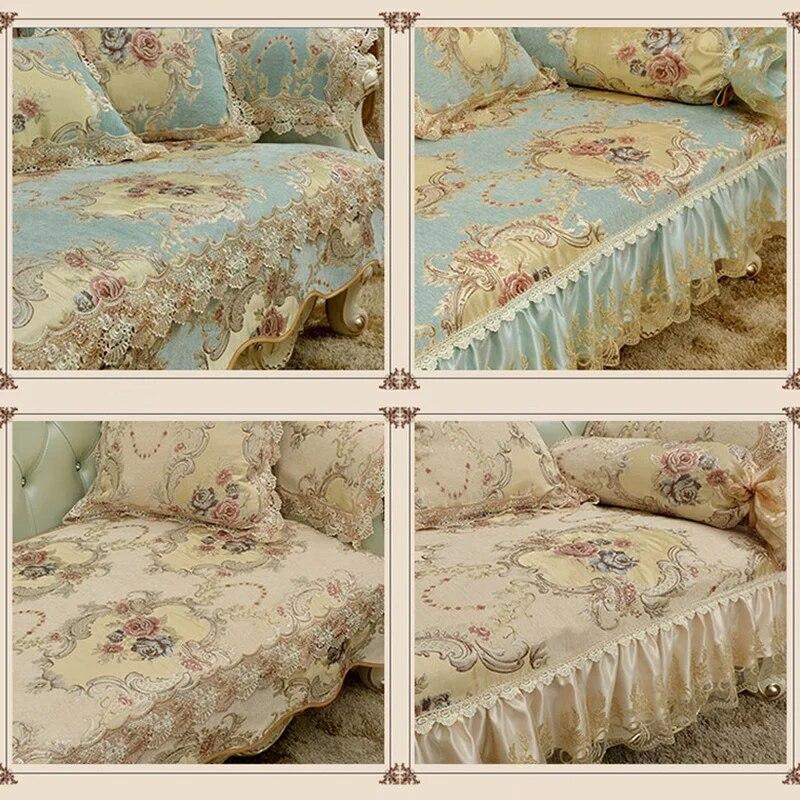 European Luxury Sofa Cover Nonslip Lace Cushion Living Room Combination Sofa Cover Jacquard Embroidery Slipcover Couch Protector