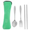 Портативные столовые приборы из нержавеющей стали: ложка, вилка, палочки для еды с сумкой для хранения, набор походной посуды(зеленый)