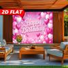 2D Pink Happy Birthday Backdrop, Glitter Heart & Balloon Photography Background