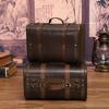 Retro Suitcase Wood Leather Finished Antique Storage Box Decorative Luggage for Photography Props