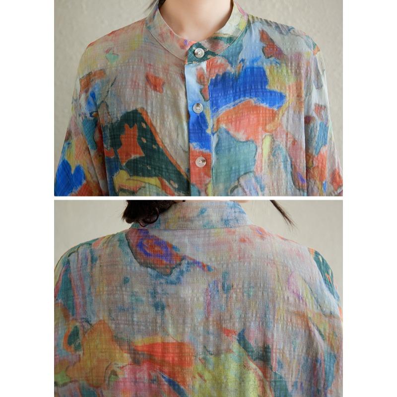 Dimanaf 2025 Summer Women Plus Size Dress Vintage Printing Buttons Casual Loose Long Dress New Oversized