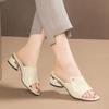 Sandals Women's Middle Heel Thick Heel Summer New Women's Shoes Soft Leather Sandals Slippers Wearing Fashion Fish Mouth Large Women's Shoes Outside
