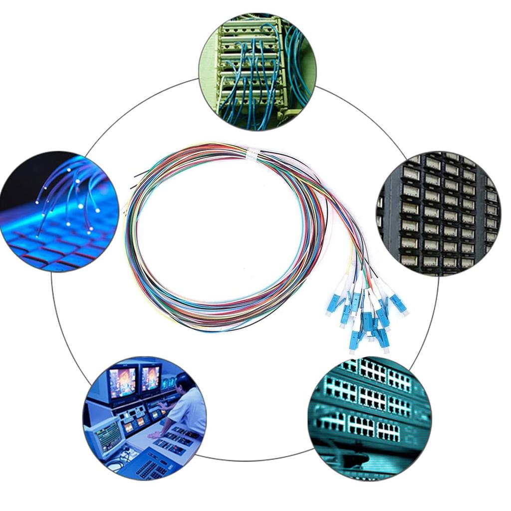 12 Strand Fiber Optic Pigtail LC/UPC Single Mode Low Insertion Loss with Ceramic Ferrule 1.5m for Optical Fiber LAN, Optical Fiber Communication