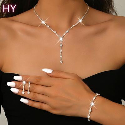 HY Factory Custom Minimalist Water Diamond Women's Earrings Necklace Bracelet and Temperament Three Piece Set