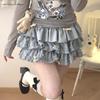 Юбка мини с милыми оборками Y2K для женщин, юбка-бантик в стиле кавайной Лолиты, юбка-трапеция в стиле Харадзюку в японском стиле с высокой талией, розовая, синяя, с тортом