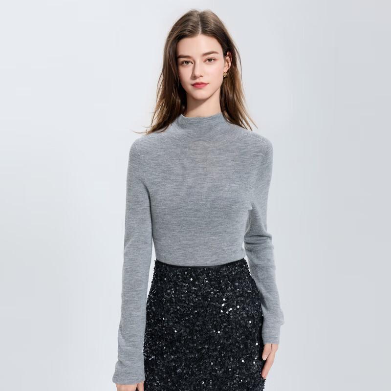 Sancai Women's 100% Wool Half-High Collar Knit Sweater