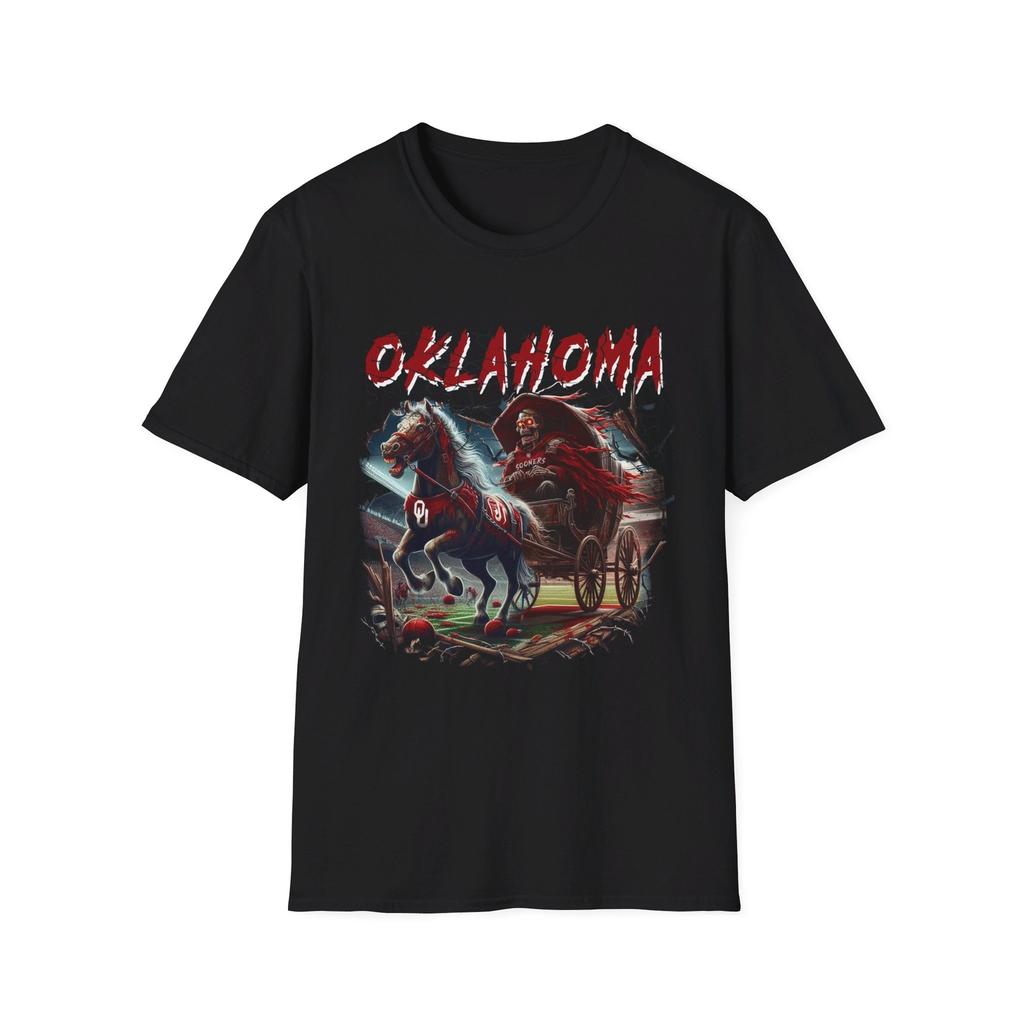 Футболка Хоррор-Мешап Oklahoma Sooners Мужская Детская Мужская Женская Топы - Бойся Алого и Кремового