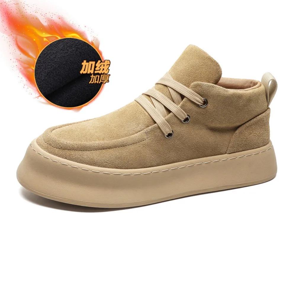 Мужские ботильоны из замши и коровьей кожи, обувь с высоким верхом, мужские ботинки на шнуровке в стиле милитари, прошитые вручную нитью, повседневная обувь, зимние теплые мужские ботинки