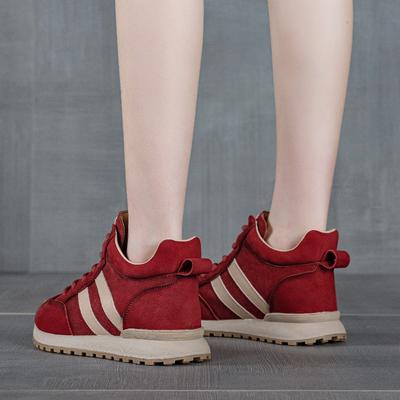 Женская обувь из коровьей кожи первого слоя, осенняя новинка, кожаная, в стиле ретро, на шнуровке, с увеличением роста, легкая, женская обувь с высоким верхом