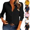 Women's Casual Fashion Solid Color Single-breasted Lapel Pocket Stitching Long-sleeved Loose Shirt
