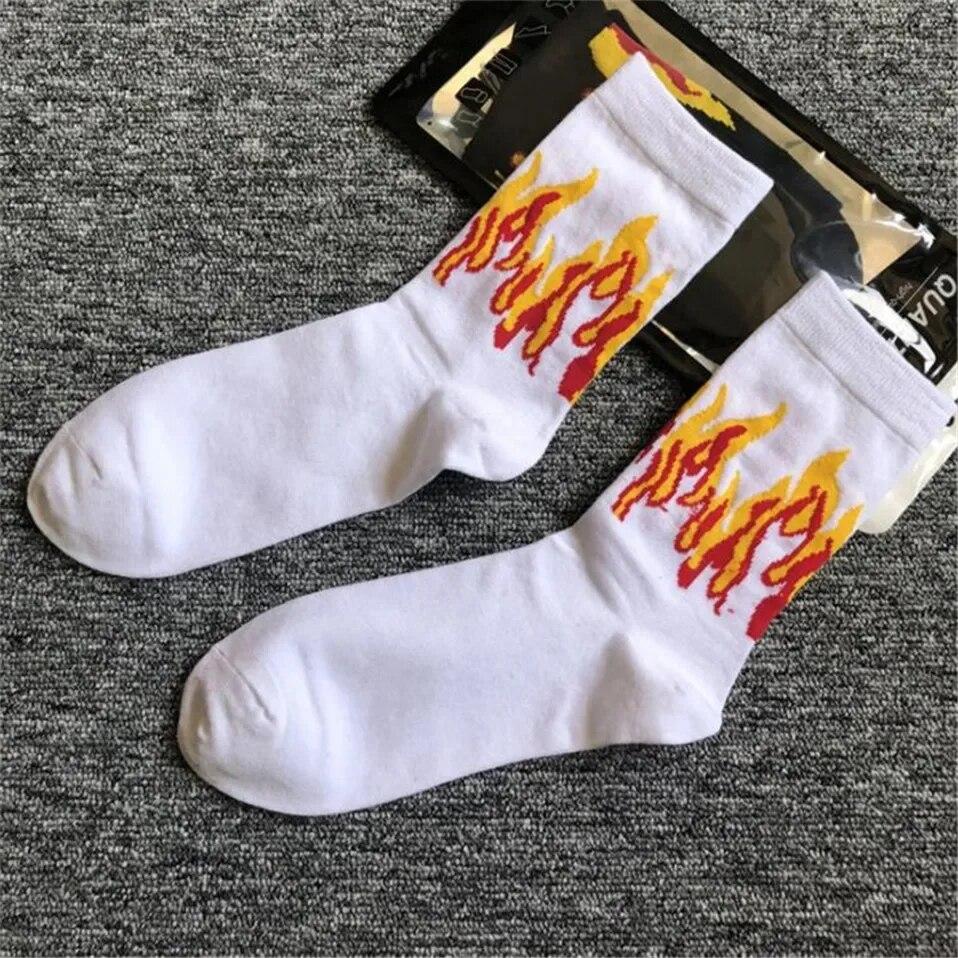 Мужские модные носки в стиле хип-хоп Hit Color On Fire Crew Red Flame Blaze Power Torch, теплые теплые уличные хлопковые длинные носки для скейтборда
