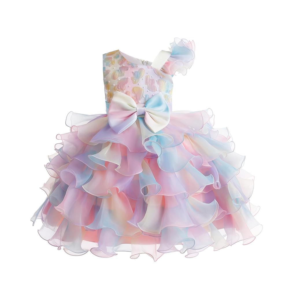 Miipat Rainbow Party Dress with Sequins and Perfect for Formal and Size Kids' Dress, Off-the-Shoulder Ribbons, Occasions, Recitals, Birthdays,