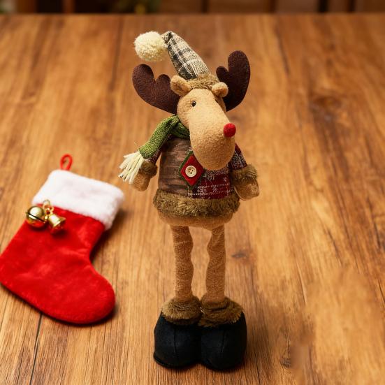 Рождественская плюшевая кукла в клетку, стоящий Санта, снеговик, олень, плюшевая фигурка с выдвижными ногами для рождественской праздничной вечеринки, декора для камина и стола