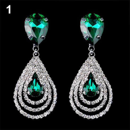 Lady Girl Elegant Teardrop Dangle Drop Ear Studs Rhinestone Earrings Cocktail