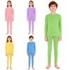 Unisex Kids Solid Color Thermal Underwear Set Round Neck Long Sleeve Top Elastic Waistband Leggings Sleepwear Loungewear