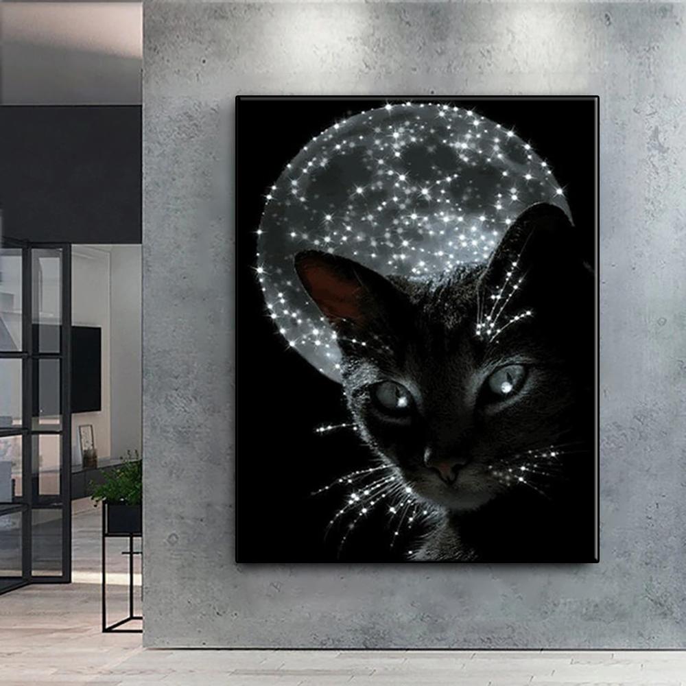 5D Diy Алмазная картина Черный кот, настенная живопись, набор для вышивки крестом, полная алмазная вышивка, мозаика, художественная картина, декор из стразов, подарок