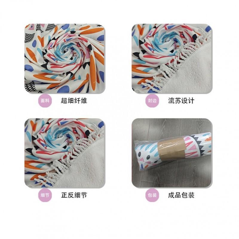 Ultrafine Microfiber Round Beach Towel Adults Quick Dry Digital Print With Fringe Trim Multipurpose Sand Mat Pool Travel Yoga Picnic
