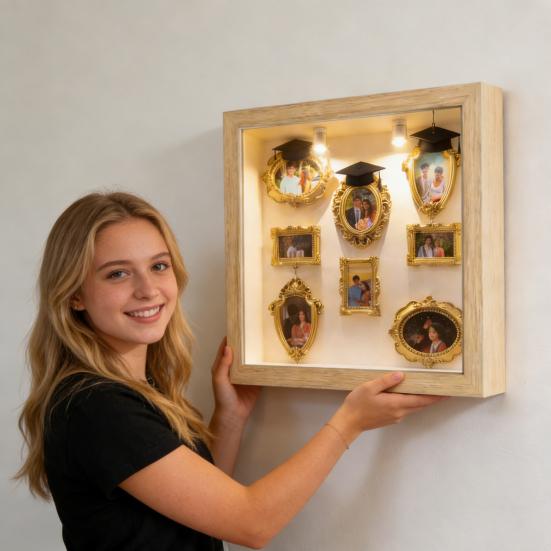 Набор «Сделай сам» Мини-музей: коробка-силуэт со светом, фоторамки «Мини-музей» с выпускными шапочками, витрина для воспоминаний для выпускников