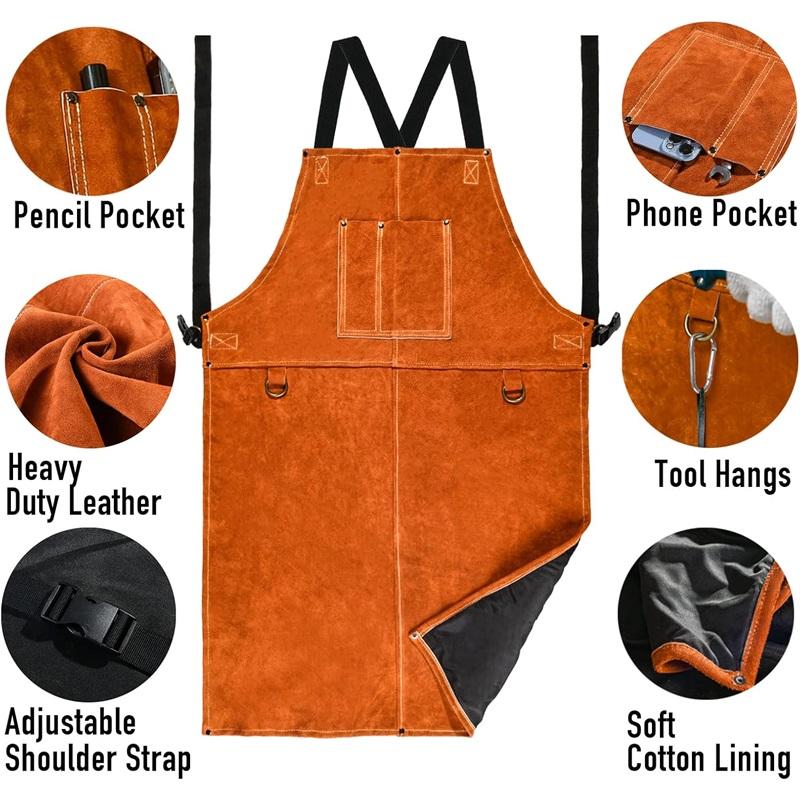 Кожаный фартук для сварки - жаропрочный и огнестойкий нагрудник, огнестойкий прочный фартук для барбекю