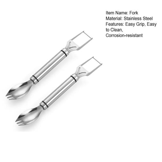 1/2Pcs Watermelon Fork Slicer Stainless Steel 2 In 1 Cutter Round Fork Head Portable Kitchen Fruit Cutting Fork for Watermelon Chunks Cake Bread Pizza