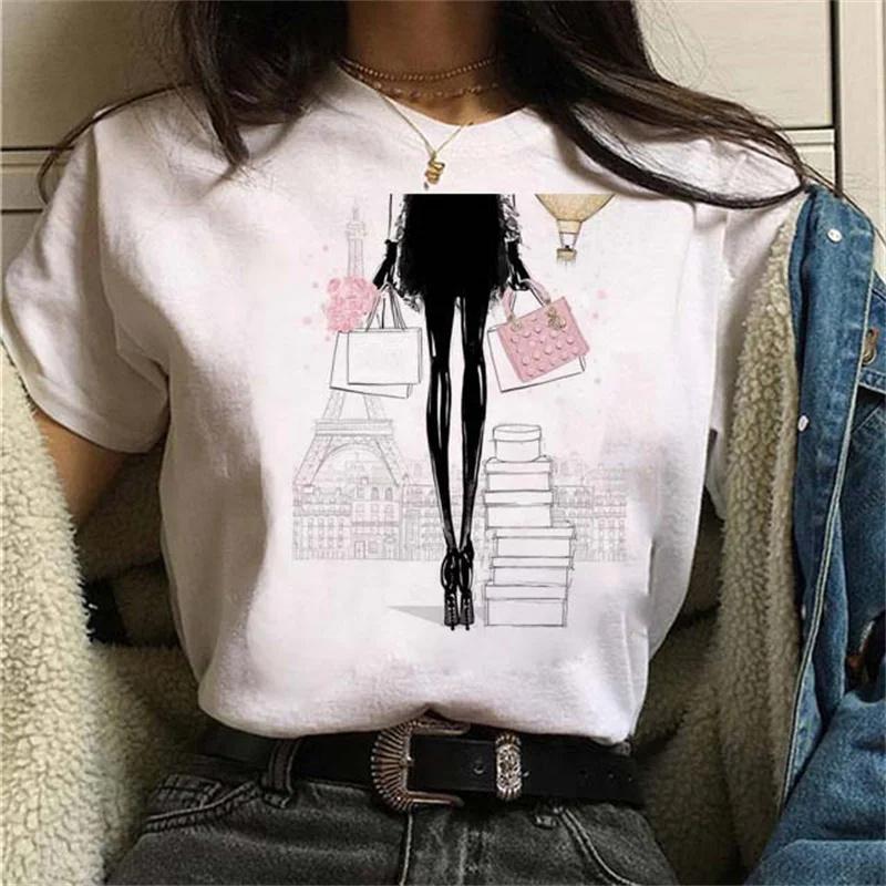 Maycaur Женская футболка Повседневная футболка с короткими рукавами Harajuku Sexy girls принт Футболка Модная корейская белая футболка с топами Женская ткань