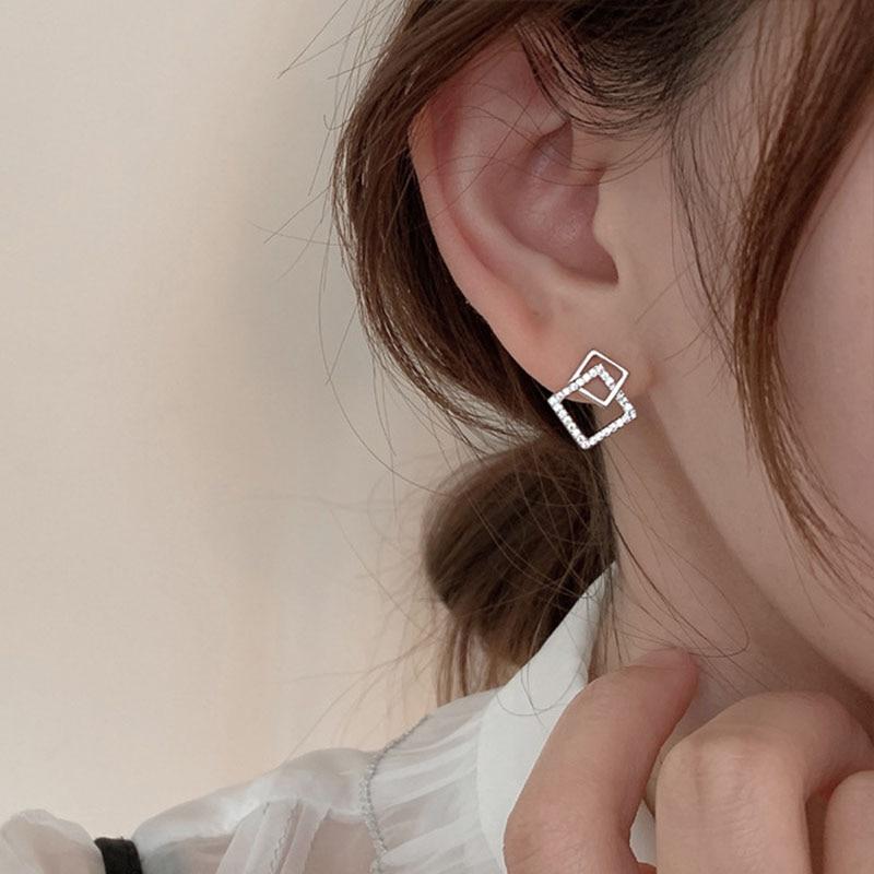 Foxanry Prevent Allergy 925 Sterling Silver Stud Earrings New Trendy Sweet Sparkling Zircon Geometric Party Jewelry Couples Gift