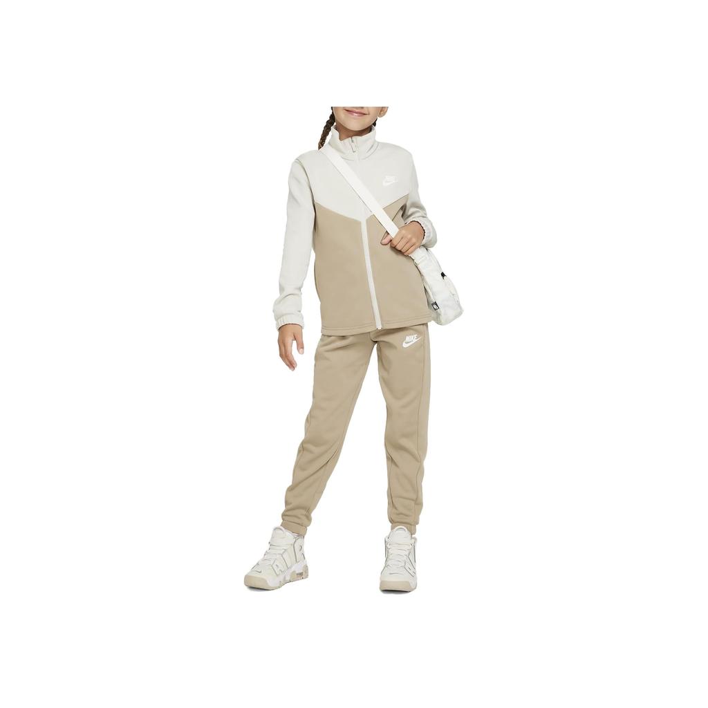 Nike Casual Sportswear Color Block Stand Collar Zip Jacket And Elastic Cuffed Pants Kids Sets Light-Bone FD3067-072