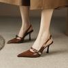 Босоножки Баотоу женские лето 2025 новая мода высокие каблуки французский ретро однословные на шпильке с острым носком одинарные туфли