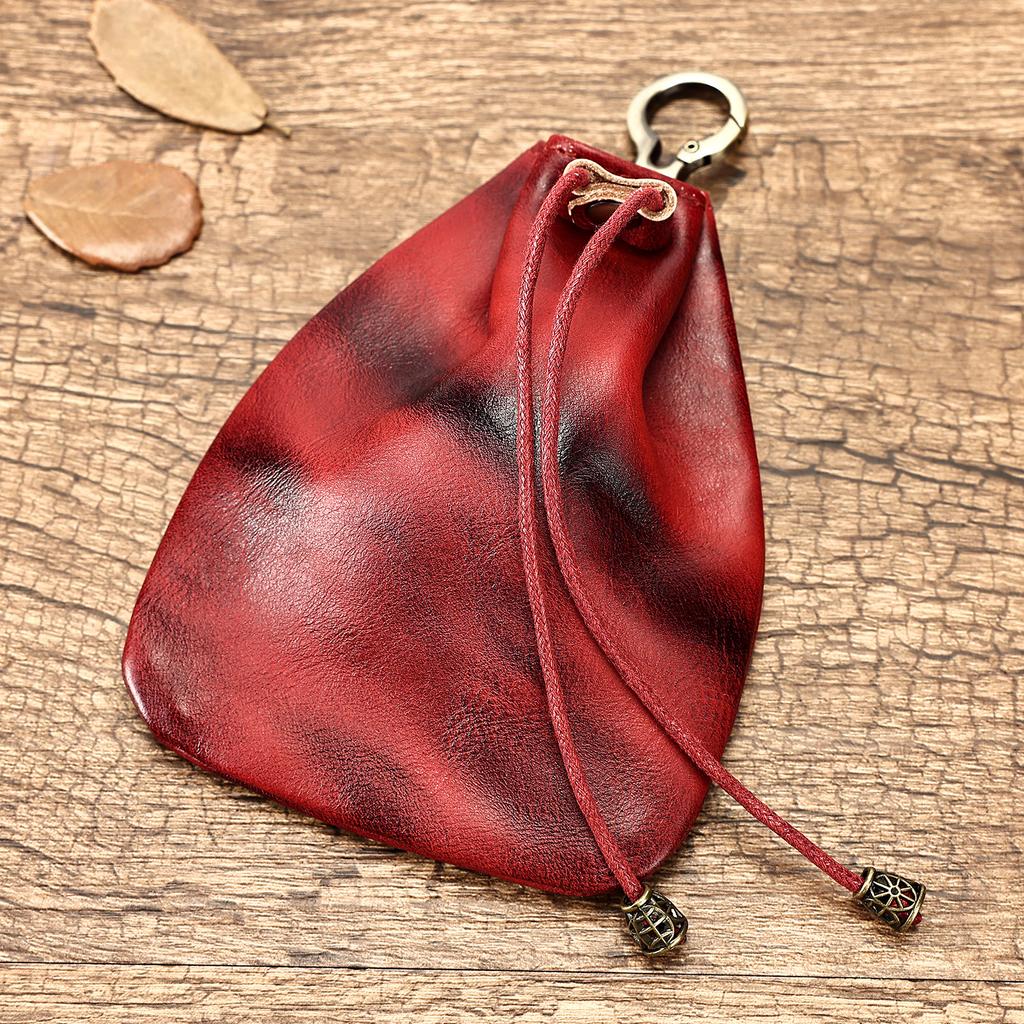 Portable Coin Bag Drawstring Loose Change Leather Bag Men's and Women's Waist Key Small Bag