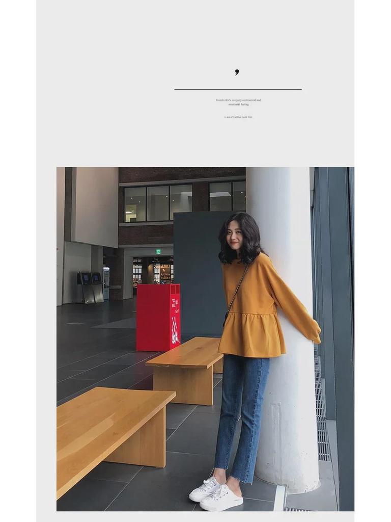 2023 Осень Корейский Женский Свободный Повседневный Однотонный Свитер-Футболка с Длинным Рукавом Тренд