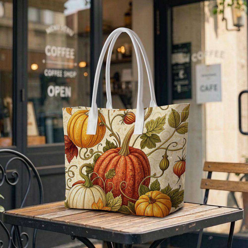 Fall Pumpkin Print Tote Bag Casual Large Capacity Shoulder Handbag for Daily Use