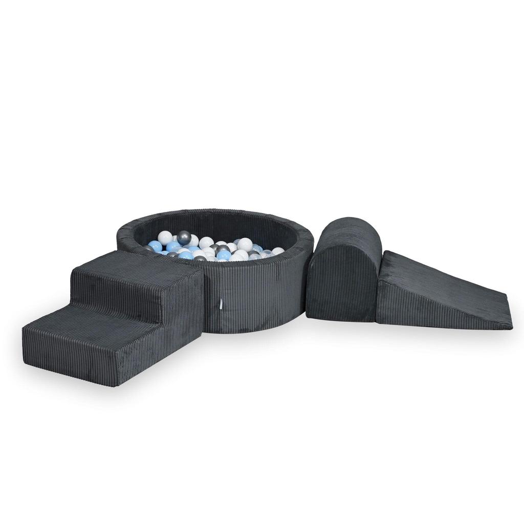 Foam playground with pool 90x30 Corduroy Graphite 200 balls: transparent, white, silver, light blue