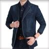 Denim Jacket Men Blazer Jacket Slim Fit Military Jacket Single Breasted Turn-down Collar Jeans Coat
