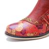 Johnature Винтажные красные туфли, женские короткие сапоги ручной работы из натуральной кожи с принтом на шнуровке